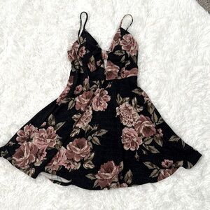 Black floral mini dress